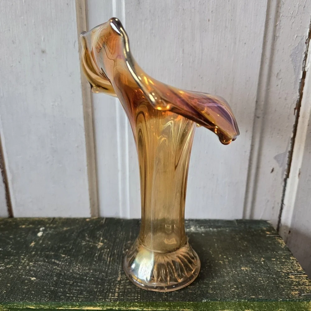 Vintage Imperial CARNIVAL GLASS Marigold JACK-IN-THE-PULPIT 8.25